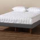 Baxton Studio Liliya Mid-Century Modern Dark Grey Fabric Upholstered Walnut Brown Finished Wood Queen Size Platform Bed Frame