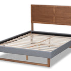 Baxton Studio Allegra Mid-Century Modern Dark Grey Fabric Upholstered and Ash Walnut Brown Finished Wood Queen Size Platform Bed
