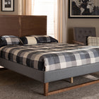 Baxton Studio Allegra Mid-Century Modern Dark Grey Fabric Upholstered and Ash Walnut Brown Finished Wood Queen Size Platform Bed