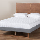 Baxton Studio Allegra Mid-Century Modern Dark Grey Fabric Upholstered and Ash Walnut Brown Finished Wood King Size Platform Bed