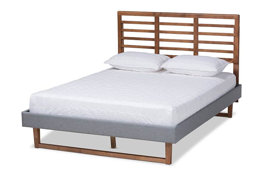 Baxton Studio Rina Modern and Contemporary Dark Grey Fabric Upholstered and Ash Walnut Brown Finished Wood King Size Platform Bed