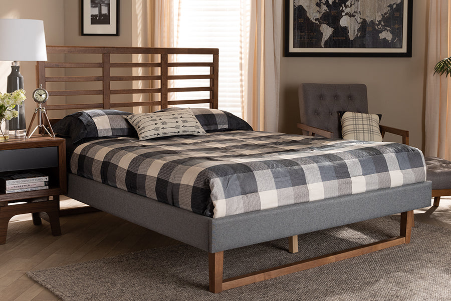 Baxton Studio Rina Modern and Contemporary Dark Grey Fabric Upholstered and Ash Walnut Brown Finished Wood Full Size Platform Bed