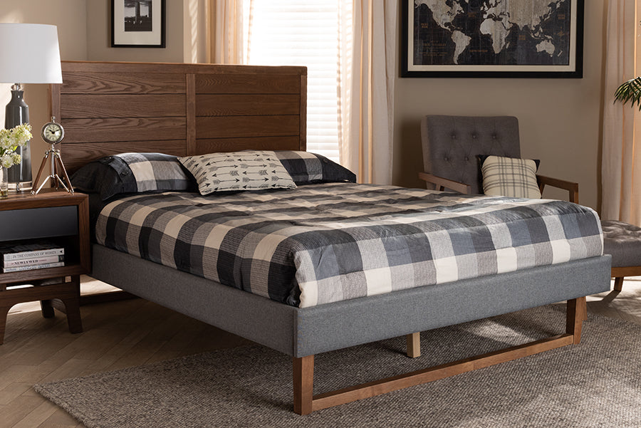 Baxton Studio Gabriela Rustic Modern Dark Grey Fabric Upholstered and Ash Walnut Brown Finished Wood Full Size Platform Bed