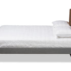 Baxton Studio Ayla Mid-Century Modern Dark Grey Fabric Upholstered Walnut Brown Finished Wood Queen Size Platform Bed