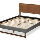 Baxton Studio Ayla Mid-Century Modern Dark Grey Fabric Upholstered Walnut Brown Finished Wood Queen Size Platform Bed