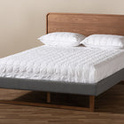 Baxton Studio Ayla Mid-Century Modern Dark Grey Fabric Upholstered Walnut Brown Finished Wood Queen Size Platform Bed
