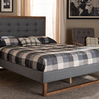 Baxton Studio Emele Modern Transitional Dark Grey Fabric Upholstered and Ash Walnut Brown Finished Wood Full Size Platform Bed