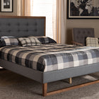 Baxton Studio Emele Modern Transitional Dark Grey Fabric Upholstered and Ash Walnut Brown Finished Wood Queen Size Platform Bed