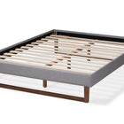 Baxton Studio Liliya Mid-Century Modern Light Grey Fabric Upholstered Walnut Brown Finished Wood Full Size Platform Bed Frame