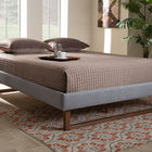 Baxton Studio Liliya Mid-Century Modern Light Grey Fabric Upholstered Walnut Brown Finished Wood Full Size Platform Bed Frame