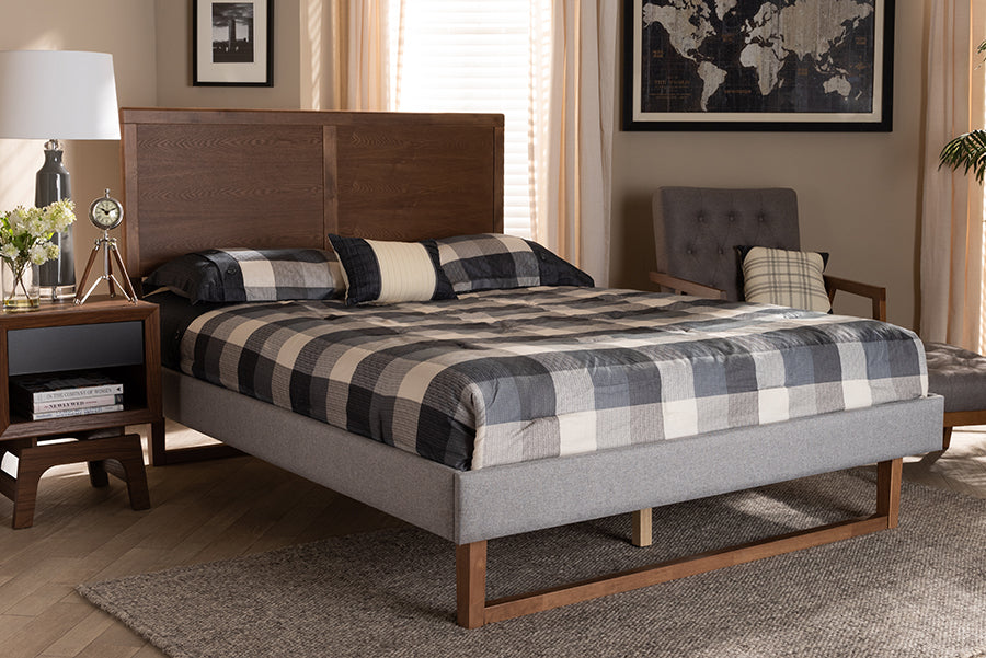 Baxton Studio Eloise Rustic Modern Light Grey Fabric Upholstered and Ash Walnut Brown Finished Wood Full Size Platform Bed