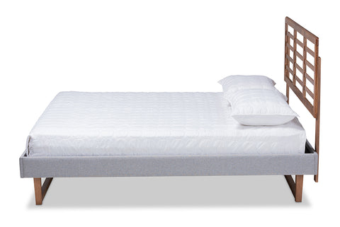 Baxton Studio Luciana Modern and Contemporary Light Grey Fabric Upholstered and Ash Walnut Brown Finished Wood Queen Size Platform Bed