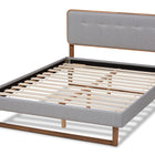 Baxton Studio Sofia Mid-Century Modern Light Grey Fabric Upholstered and Ash Walnut Finished Wood Queen Size Platform Bed
