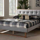 Baxton Studio Sofia Mid-Century Modern Light Grey Fabric Upholstered and Ash Walnut Finished Wood Queen Size Platform Bed