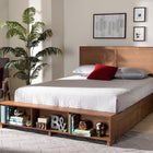 Baxton Studio Tamsin Modern Transitional Ash Walnut Brown Finished Wood Full Size 4-Drawer Platform Storage Bed with Built-In Shelves