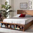 Baxton Studio Tamsin Modern Transitional Ash Walnut Brown Finished Wood Queen Size 4-Drawer Platform Storage Bed with Built-In Shelves