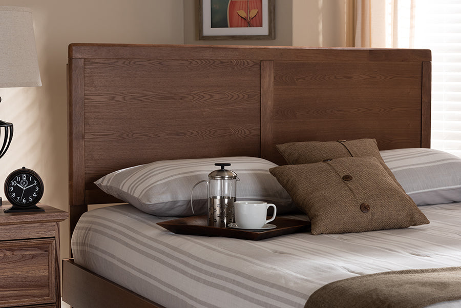Baxton Studio Raya Mid-Century Modern Walnut Brown Finished Wood King Size Headboard
