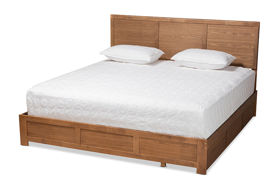 Baxton Studio Aras Modern and Contemporary Transitional Ash Walnut Brown Finished Wood King Size 3-Drawer Platform Storage Bed