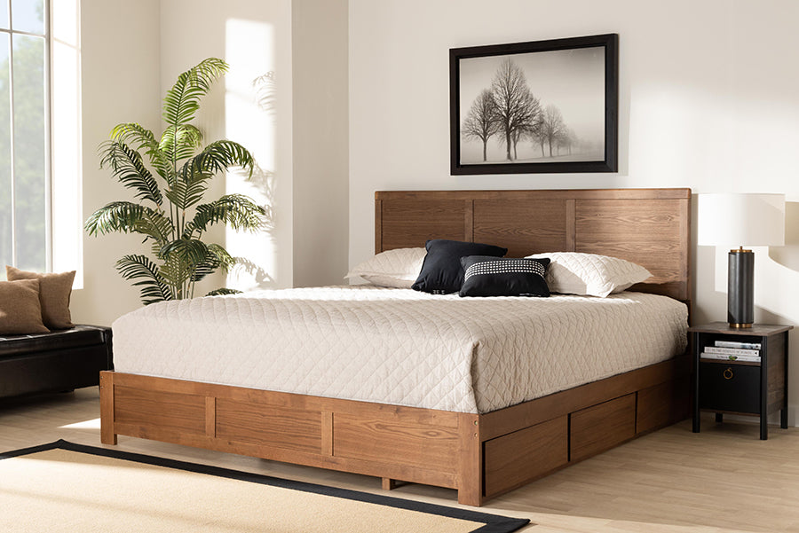 Baxton Studio Aras Modern and Contemporary Transitional Ash Walnut Brown Finished Wood King Size 3-Drawer Platform Storage Bed