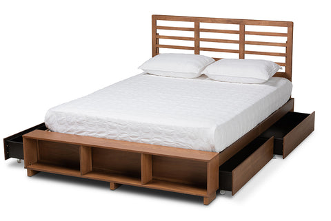 Baxton Studio Milana Modern Transitional Ash Walnut Brown Finished Wood 4-Drawer Queen Size Platform Storage Bed