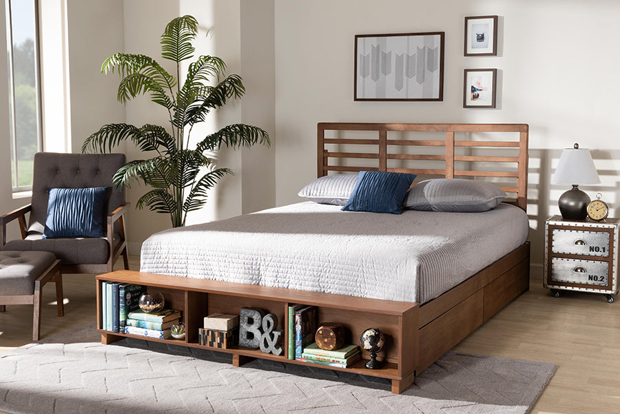 Baxton Studio Milana Modern Transitional Ash Walnut Brown Finished Wood 4-Drawer Full Size Platform Storage Bed