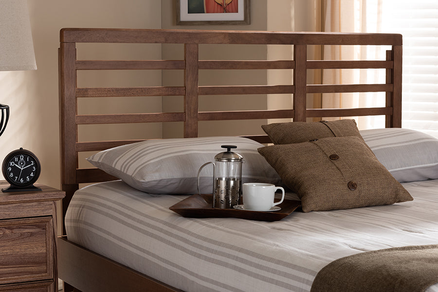 Baxton Studio Salome Mid-Century Modern Walnut Brown Finished Wood Queen Size Open Slat Headboard