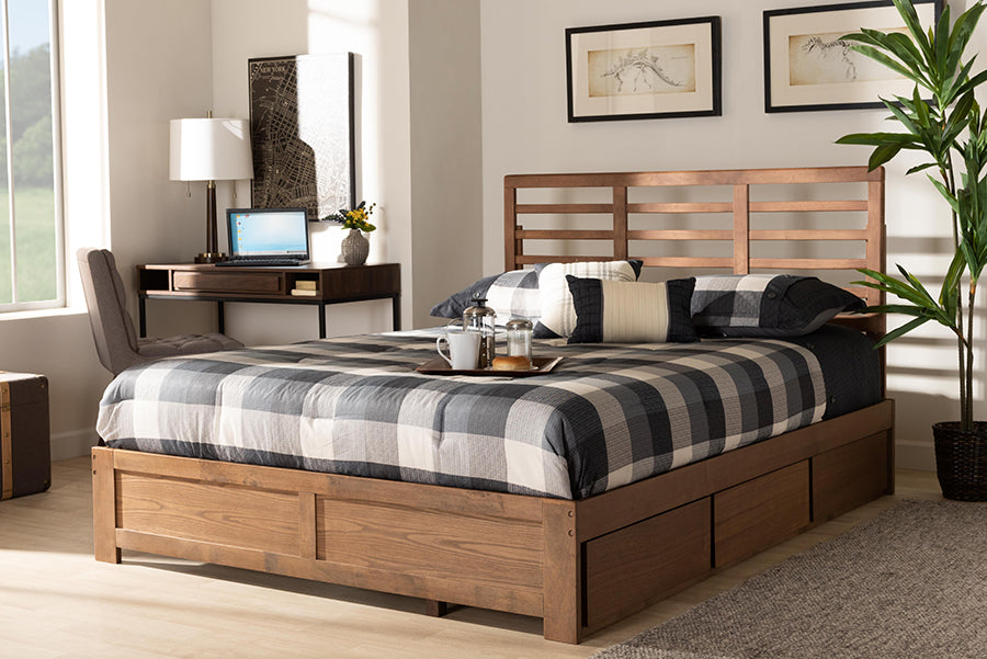 Baxton Studio Piera Modern and Contemporary Transitional Ash Walnut Brown Finished Wood Full Size 3-Drawer Platform Storage Bed