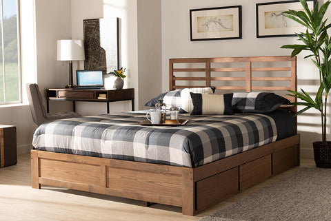 Baxton Studio Piera Modern and Contemporary Transitional Ash Walnut Brown Finished Wood Queen Size 3-Drawer Platform Storage Bed