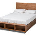 Baxton Studio Alba Modern Transitional Ash Walnut Brown Finished Wood Queen Size 4-Drawer Platform Storage Bed with Built-In Shelves