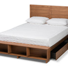 Baxton Studio Alba Modern Transitional Ash Walnut Brown Finished Wood Queen Size 4-Drawer Platform Storage Bed with Built-In Shelves