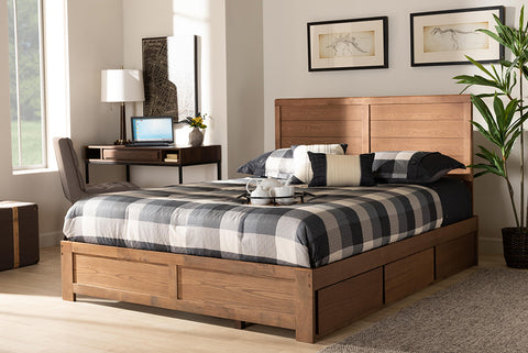 Baxton Studio Lisa Modern and Contemporary Transitional Ash Walnut Brown Finished Wood Queen Size 3-Drawer Platform Storage Bed