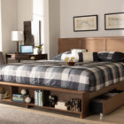 Baxton Studio Alba Modern Transitional Ash Walnut Brown Finished Wood King Size 4-Drawer Platform Storage Bed with Built-In Shelves