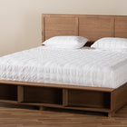 Baxton Studio Alba Modern Transitional Ash Walnut Brown Finished Wood King Size 4-Drawer Platform Storage Bed with Built-In Shelves