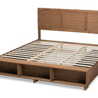 Baxton Studio Alba Modern Transitional Ash Walnut Brown Finished Wood King Size 4-Drawer Platform Storage Bed with Built-In Shelves