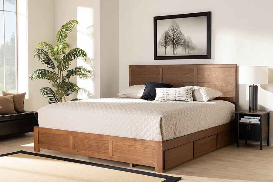 Baxton Studio Lisa Modern and Contemporary Transitional Ash Walnut Brown Finished Wood King Size 3-Drawer Platform Storage Bed