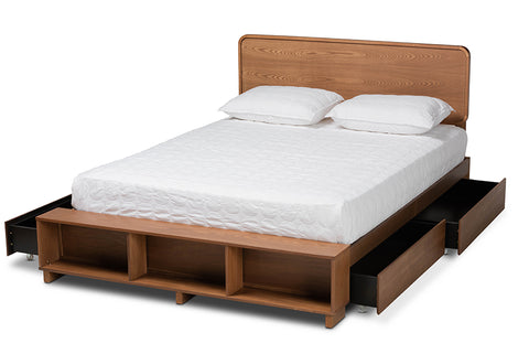 Baxton Studio Vita Modern Transitional Ash Walnut Brown Finished Wood 4-Drawer Queen Size Platform Storage Bed