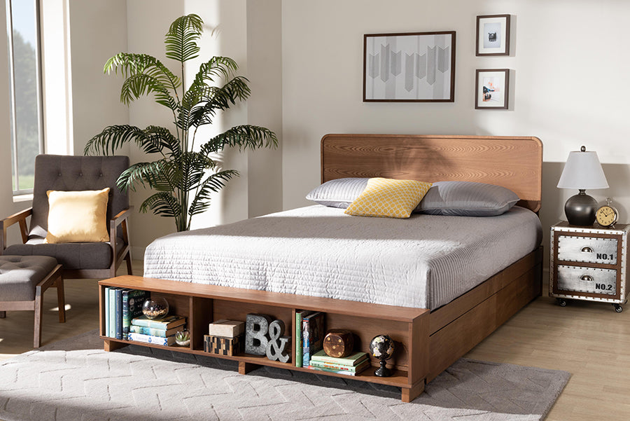 Baxton Studio Vita Modern Transitional Ash Walnut Brown Finished Wood 4-Drawer King Size Platform Storage Bed