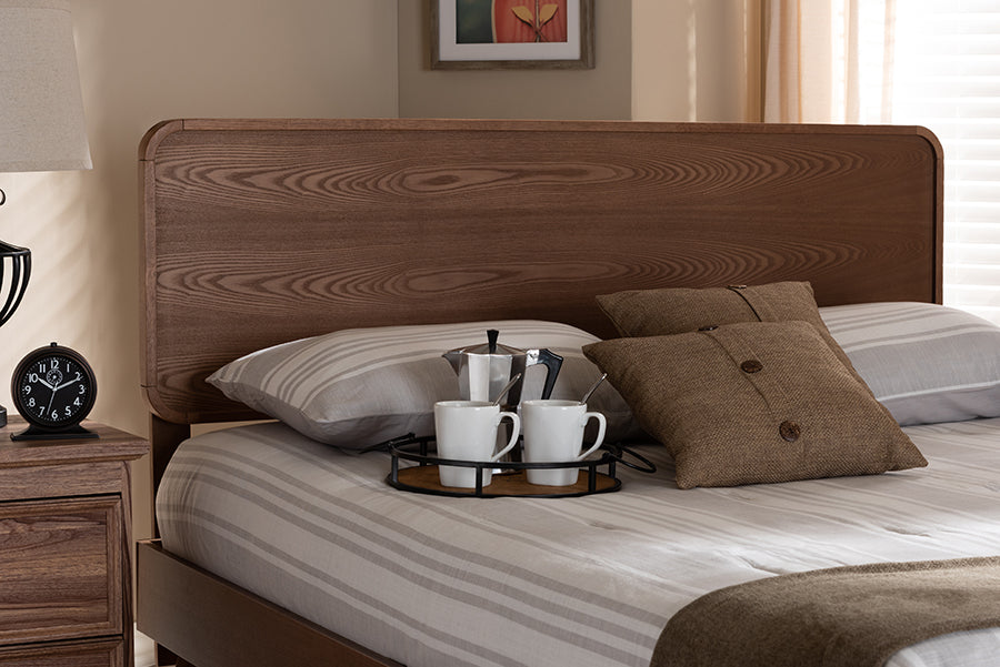 Baxton Studio Mailene Mid-Century Modern Walnut Brown Finished Wood King Size Headboard