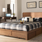 Baxton Studio Eleni Modern and Contemporary Transitional Dark Grey Fabric Upholstered and Ash Walnut Brown Finished Wood King Size 3-Drawer Platform Storage Bed