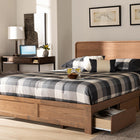 Baxton Studio Eleni Modern and Contemporary Transitional Dark Grey Fabric Upholstered and Ash Walnut Brown Finished Wood King Size 3-Drawer Platform Storage Bed