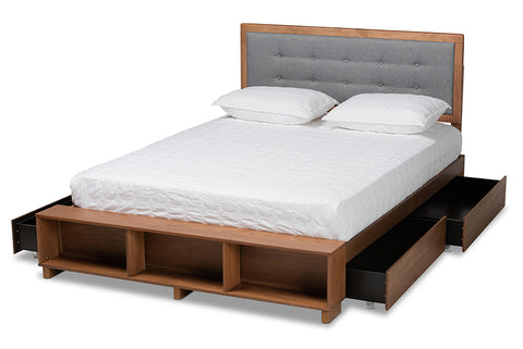 Baxton Studio Cosma Modern Transitional Ash Walnut Brown Finished Wood 4-Drawer King Size Platform Storage Bed