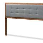 Baxton Studio Sarine Mid-Century Modern Dark Grey Fabric Upholstered Walnut Brown Finished Wood Queen Size Headboard