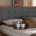 Baxton Studio Sarine Mid-Century Modern Dark Grey Fabric Upholstered Walnut Brown Finished Wood Queen Size Headboard