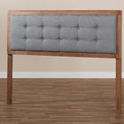 Baxton Studio Sarine Mid-Century Modern Dark Grey Fabric Upholstered Walnut Brown Finished Wood King Size Headboard