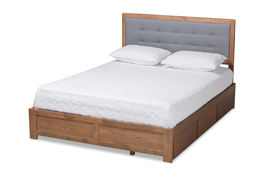 Baxton Studio Lene Modern and Contemporary Transitional Dark Grey Fabric Upholstered and Ash Walnut Brown Finished Wood Full Size 3-Drawer Platform Storage Bed