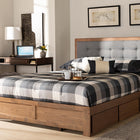 Baxton Studio Lene Modern and Contemporary Transitional Dark Grey Fabric Upholstered and Ash Walnut Brown Finished Wood Queen Size 3-Drawer Platform Storage Bed