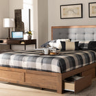 Baxton Studio Lene Modern and Contemporary Transitional Dark Grey Fabric Upholstered and Ash Walnut Brown Finished Wood Full Size 3-Drawer Platform Storage Bed