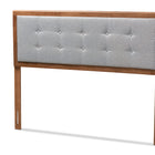 Baxton Studio Sarine Mid-Century Modern Light Grey Fabric Upholstered Walnut Brown Finished Wood King Size Headboard