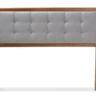 Baxton Studio Sarine Mid-Century Modern Light Grey Fabric Upholstered Walnut Brown Finished Wood King Size Headboard