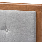 Baxton Studio Sarine Mid-Century Modern Light Grey Fabric Upholstered Walnut Brown Finished Wood King Size Headboard
